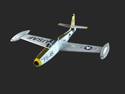 USAF F-86 Fighter Jet with Silver Body Yellow Nose Tail and Air Force Insignia 3d model