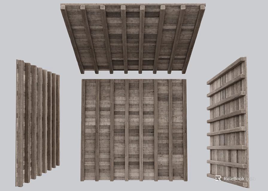 Wooden Ceiling Design With Exposed Beams And Panel Structures 3d model