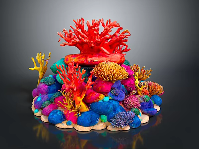 Colorful Coral Reef Marine Scene With Vibrant Red Orange Blue And Purple Structures 3d model