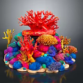 Colorful Coral Reef Marine Scene With Vibrant Red Orange Blue And Purple Structures