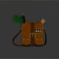 Orange Leather Adventurous Backpack With Green Plants Small Bottles And Paper Roll