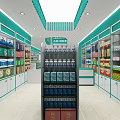 Modern Pharmacy Interior With Shelves Products Display Counter And Bright Lighting