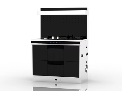 Modern Contemporary Kitchen Appliance Featuring Integrated Cooktop Range Hood and Storage Drawers 3d model