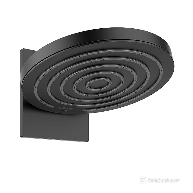 Modern Black Shower Head With Concentric Circular Pattern Design For Bathroom 3d model