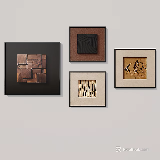 Abstract Paintings Wall Decor With Geometric Patterns And Brown Black Frames 3d model