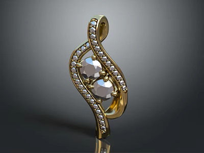 Elegant Golden Twisted Jewelry Pendant With Gemstones And Small Diamond Accents 3d model