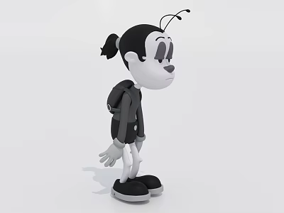 Cartoon Style Game Film Character With Antennae Backpack And Black White Design 3d model
