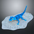 Small Blue Striped Lizard Crawling On Rough Grey Rock Surface