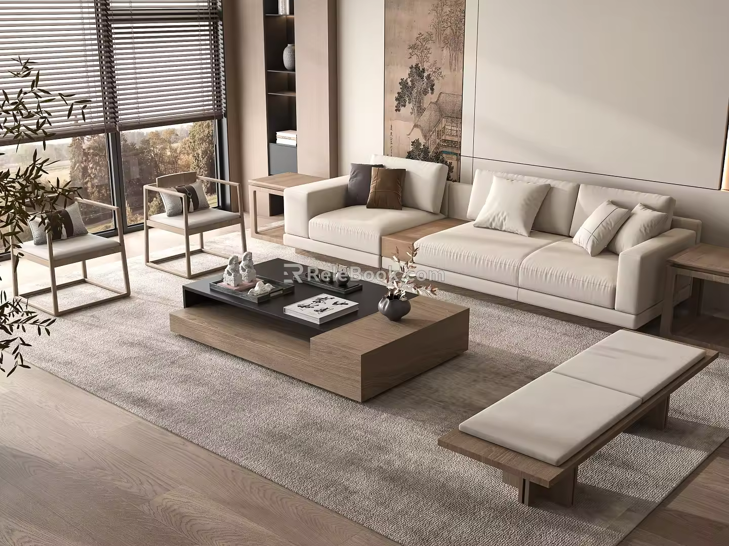Mid-ancient style sofa coffee table combination 3d model