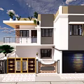 Modern Detached Villa Exterior Design With Balconies Green Plants And Decorative Column