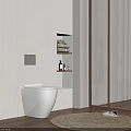Modern Bathroom Interior With Wall Hung Toilet Built in Shelves LED Lighting and Round Rug