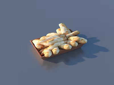 Fresh Ginger Neatly Arranged in a Brown Tray with Natural Texture 3d model