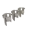 Modern Single Chair With Curved Armrests Vertical Stripes Fabric Upholstery And Decorative Balls