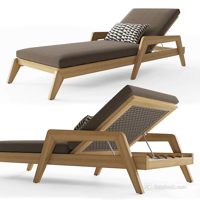 Modern Wooden Frame Outdoor Chair With Comfortable Cushion And Geometric Pattern Pillow 3d model 