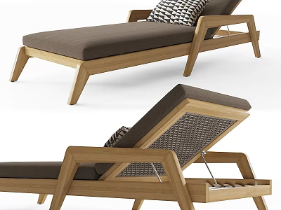 Modern Wooden Frame Outdoor Chair With Comfortable Cushion And Geometric Pattern Pillow 3d model