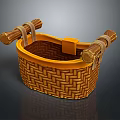 Handwoven Wicker Storage Basket With Sturdy Wooden Handles And Natural Finish