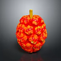 Vibrant Red And Orange Exotic Fruit With Floral Like Protrusions And Yellow Stem