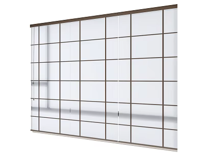 White Grid Design Sliding Window Curtains With Modern Panel And Frame Structure 3d model