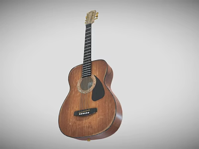Handcrafted Wooden Acoustic Guitar With Natural Wood Grain And Classic Design 3d model