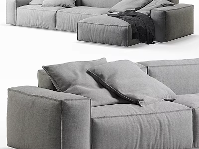 Stylish Modern Gray Fabric Two Seater Sofa With Soft Cushions And Ottoman 3d model