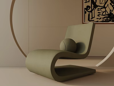 Green Modern Minimalist Leisure Chair With Curved Design And Abstract Painting Decor 3d model