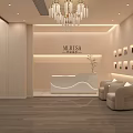 Elegant Beauty Hair Salon Interior With Reception Desk Sofa And Product Displays