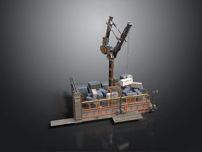 Heavy Duty Industrial Platform With Crane Metal Railing And Machinery Equipment 3d model