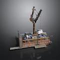 Heavy Duty Industrial Platform With Crane Metal Railing And Machinery Equipment