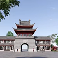 Chinese-style ancient building city gate tower 3d model
