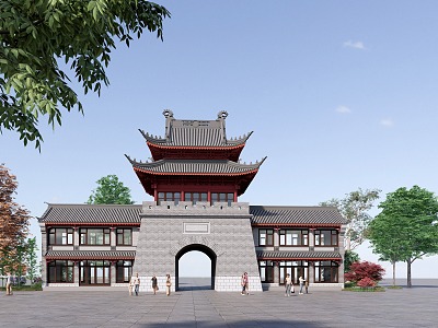 Chinese-style ancient building city gate tower 3d model