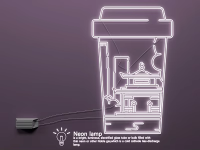 Creative Lighting Combination with Neon Coffee Cup Lamp and Pagoda Design 3d model