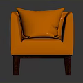 Orange Fabric Armchair With Matching Pillow And Wooden Legs For Living Room