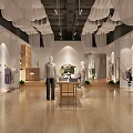 Modern Fashion Clothing Store Interior With Mannequins Clothes Racks Wooden Floors and Green Plants