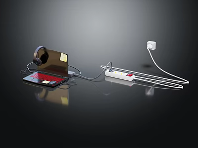 Modern Switch Panel On Desktop Powering Laptop Headphones And Multiple Electronic Devices 3d model