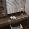 Cozy Tatami Bedroom Interior With Wooden Desk White Chair Wall Shelf Books And Window Blinds