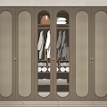 Modern Wardrobe with Rattan Panels Glass Doors and Organized Clothing Storage