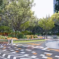 Residential Landscape Design With Sports Park Trees And Colorful Pathway Pavement