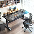 Modern Office Desk Workspace Setup With Monitor Stand Keyboard Laptop Ergonomic Chair And Plant