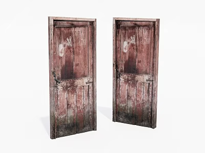 Two Wooden Swing Doors With Worn Reddish Brown Surface And Classic Design 3d model