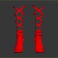 Fashionable Red High Heel Boots With Lace Up Design And Shiny Reflective Surface