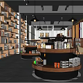 Book Art Focused Modern Bookstore Interior With Shelves Display Tables And Hanging Lights