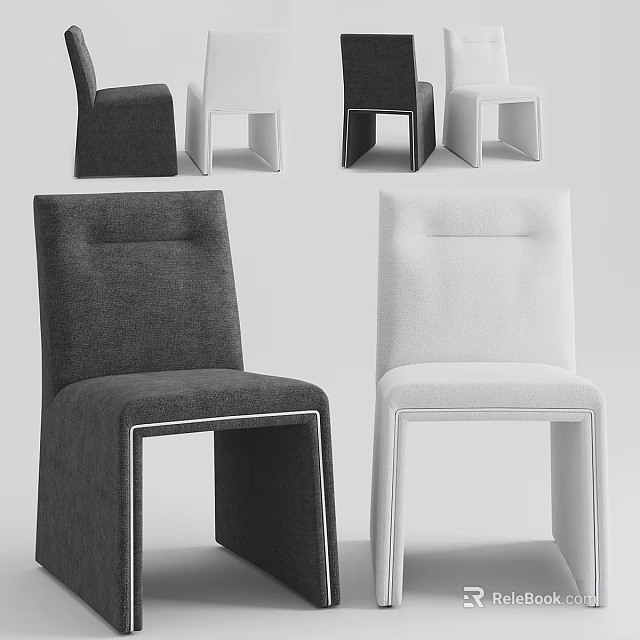 Modern Upholstered Single Chair In Gray And White With Sleek Minimalist Frame Design 3d model 