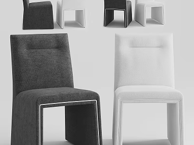 Modern Upholstered Single Chair In Gray And White With Sleek Minimalist Frame Design 3d model