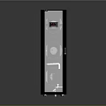Modern Black And Silver Cabinet With Digital Display And Storage Doors