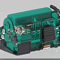 Detailed Green Industrial Engine Showcasing Pulleys Cooling System Pipes and Black Mechanical Parts