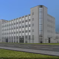 Modern Industrial Factory Building Exterior With Large Glass Windows White Facade And Green Lawn