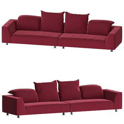 Red Sectional Sofa with Upholstered Fabric and Plush Cushions for Living Room Seating 3d model