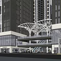 Modern Commercial Complex With High Rise Towers Glass Curtain Walls And Retail Podium