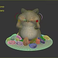 Pixelated Game Character Hamster Covering Ears With Sunflower Seeds On Plate