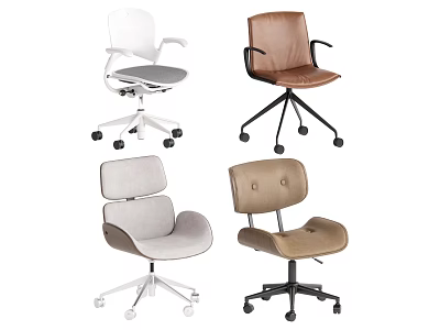 Contemporary Office Chairs Collection with White Brown Gray Tones and Swivel Rolling Base Design 3d model
